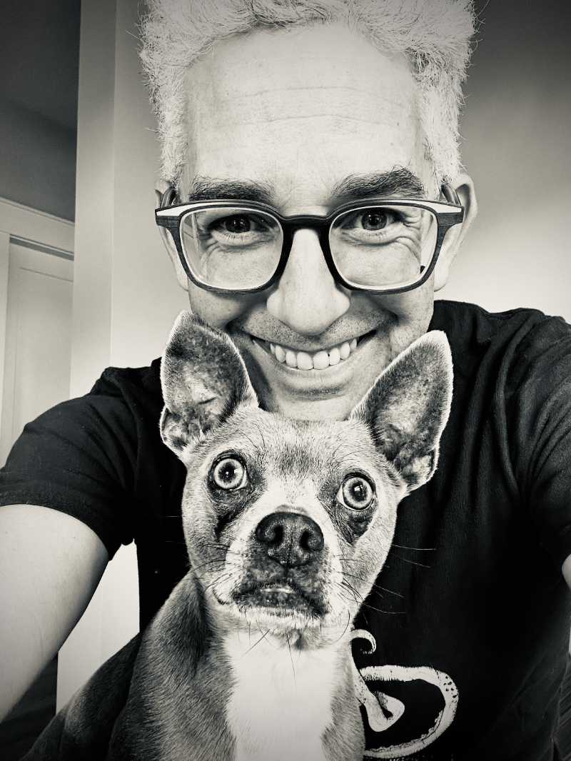 Portrait of David Gluzman with his dog, Goliath